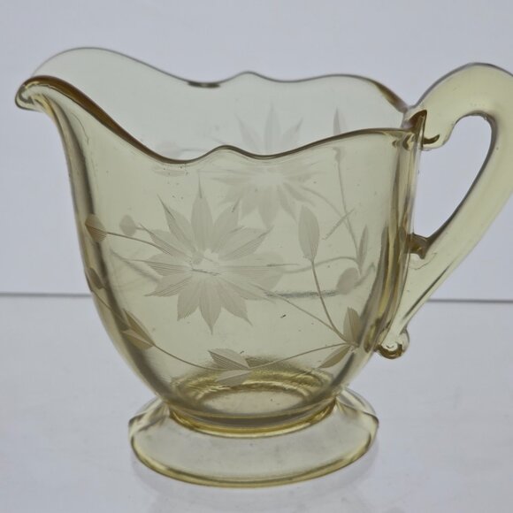Lancaster Glass Co yellow Jubilee sugar and creamer set - Picture 2 of 4